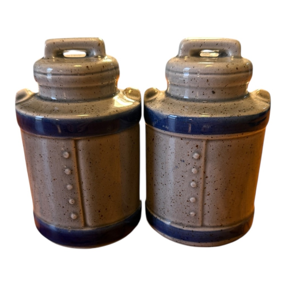 Vintage Ceramic Home Sweet Home Jugs Salt & Pepper Shakers Japan Blue & Grey - Picture 2 of 5